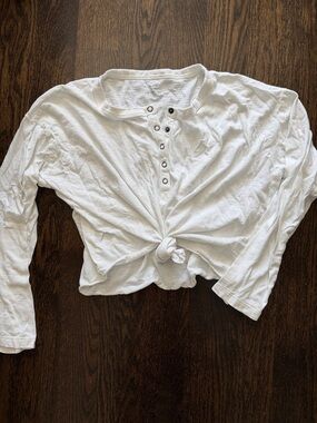Aerie front knot Henley snap long sleeve tee top white small